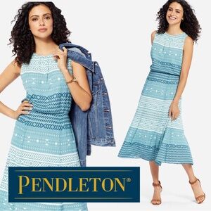 Pendleton Blue Teal Boardwalk Print Dress Size 6